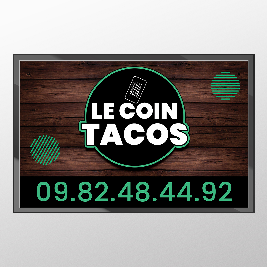 Mockup d'un adhésif pour le drapeau pour Le coin tacos, travail print