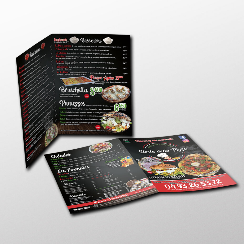 Mockup d'un dépliant pour le client Storia Della Pizza, travail print