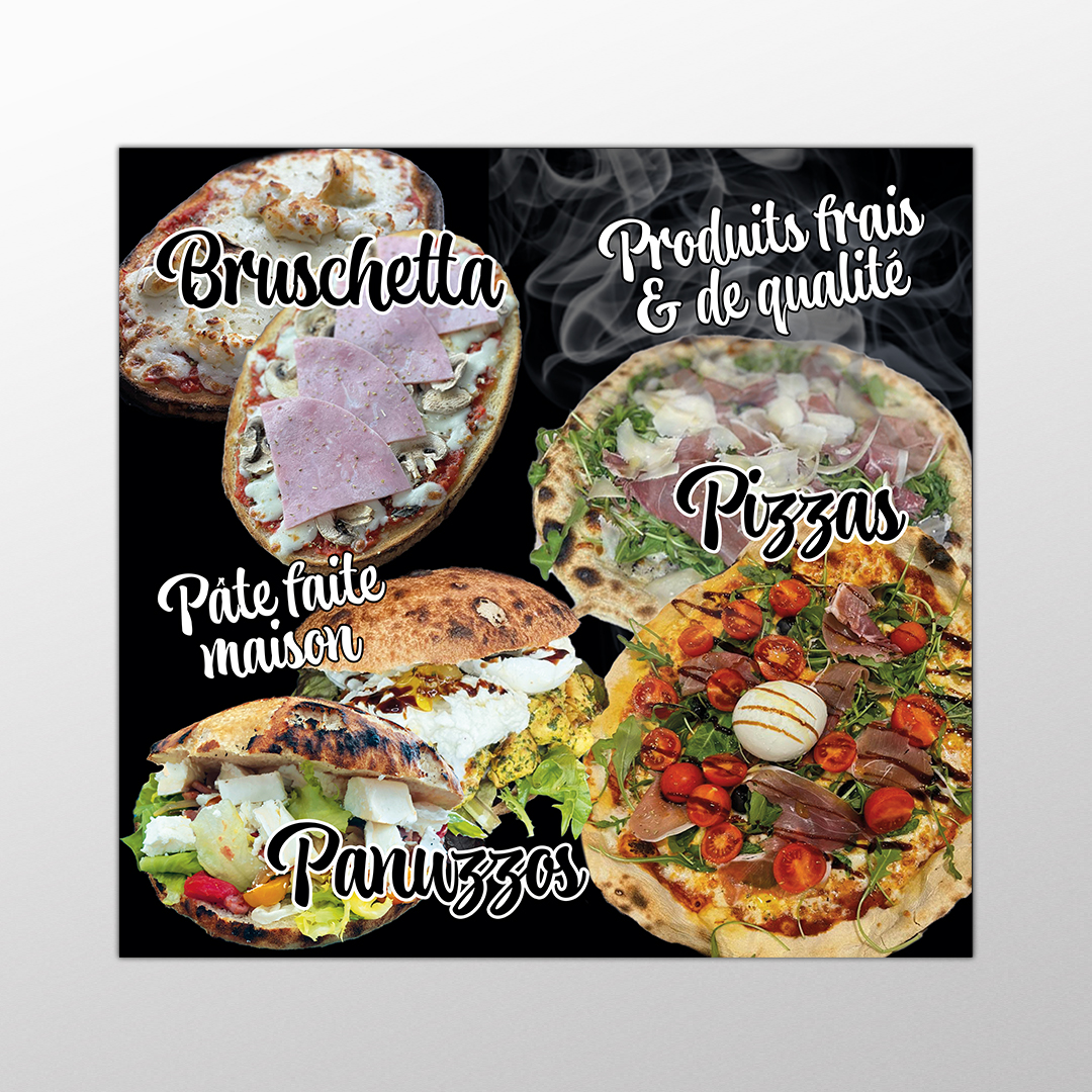 Mockup d'un panneau extérieur pour le client Storia Della Pizza, travail print